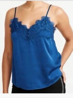 Abercrombie & Fitch S delicate lace trimmed satin blue spaghetti strap cami